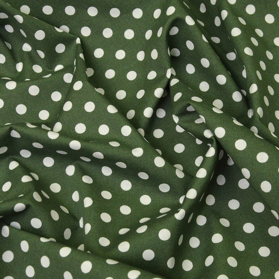 Поплін стрейч горошок дріб білий на хакі, Горох, фото 1