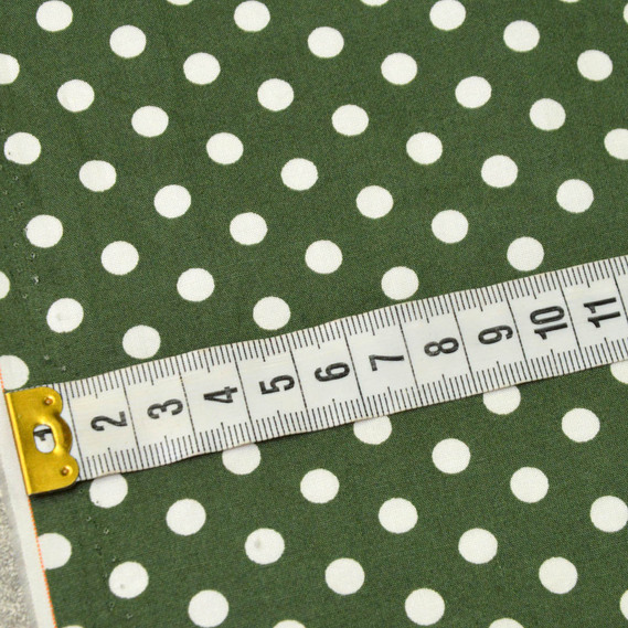 Поплін стрейч горошок дріб білий на хакі, Горох, фото 2