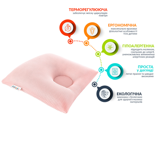 Подушка дитяча ортопедична ТM PAPAELLA для немовлят d-7,5 25*26*8 см пудра, фото 3