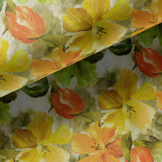 Тканина портьєрна з малюнком Тюльпан  V-06A салат оранж, Квітковий, фото 3