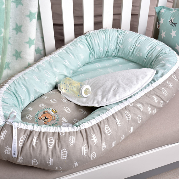 Кокон-позиционер для новорожденных ТM PAPAELLA 88х60х12 см корона мята/корона беж, фото 5