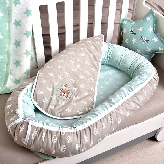Кокон-позиционер для новорожденных ТM PAPAELLA 88х60х12 см корона мята/корона беж, фото 7