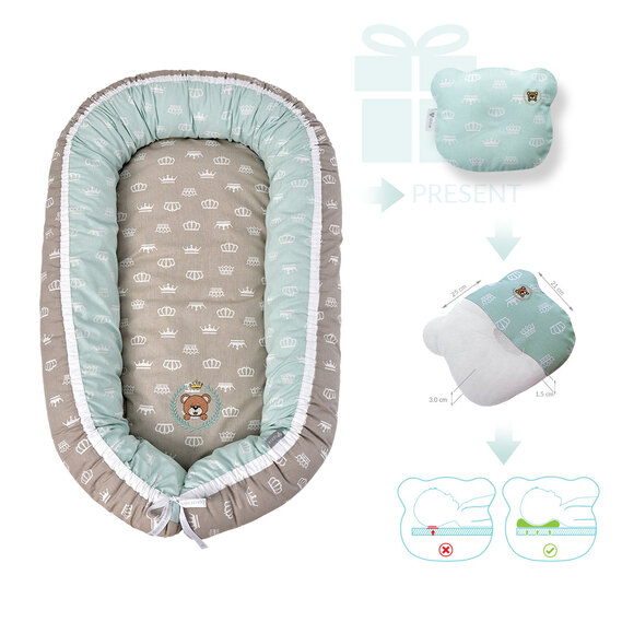 Кокон-позиционер для новорожденных ТM PAPAELLA 88х60х12 см корона мята/корона беж, фото 11