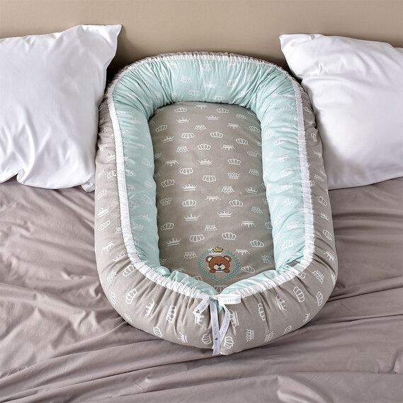 Кокон-позиционер для новорожденных ТM PAPAELLA 88х60х12 см корона мята/корона беж, фото 14