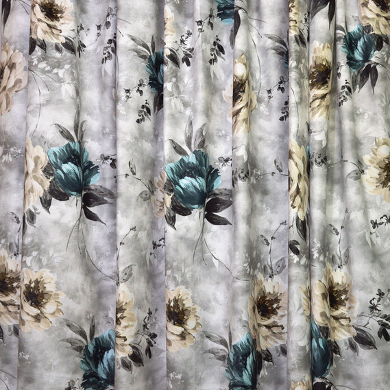 Ткань портьерная с рисунком Пион V-03 сіра, Квітковий, фото 1