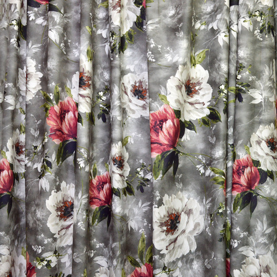 Тканина портьєрна з малюнком Півонія V-01 графіт, Квітковий, фото 1