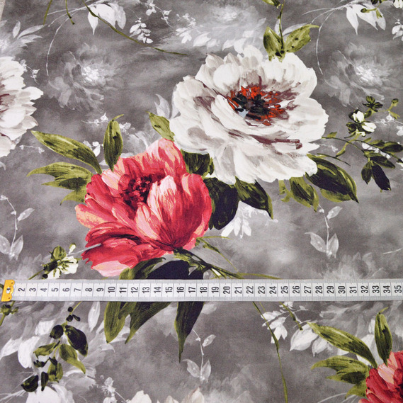 Тканина портьєрна з малюнком Півонія V-01 графіт, Квітковий, фото 2