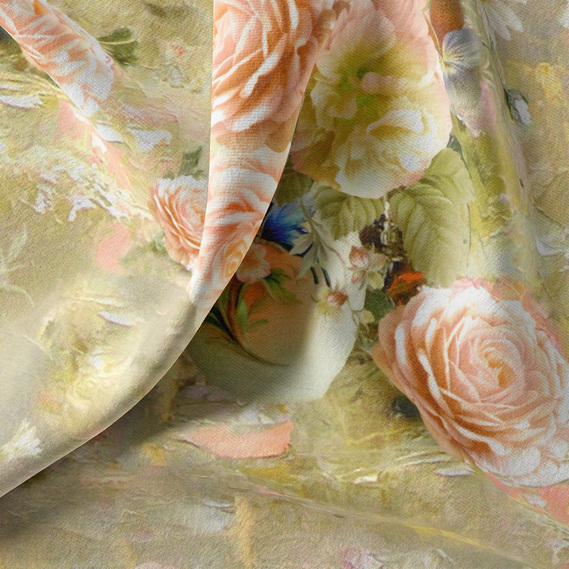 Тканина портьєрна з малюнком Натюрморт V-01 олива, Квітковий, фото 1