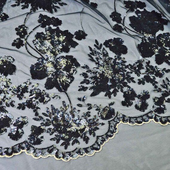 Сітка з пайєтками Майра т/синя, фото 1 Сітка з пайєтками Майра т/синя, фото 1