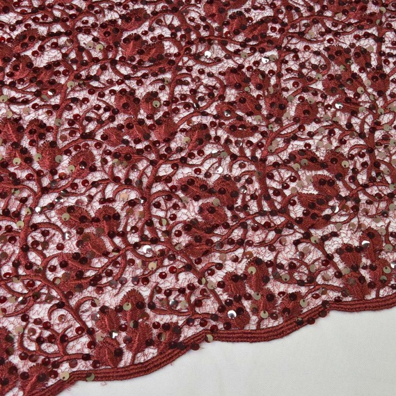 Гипюр-пайетка Микаелла бордо, фото 1 Гипюр-пайетка Микаелла бордо, фото 1