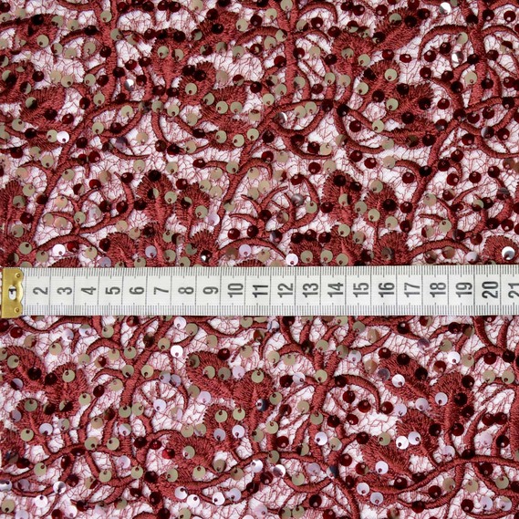 Гипюр-пайетка Микаелла бордо, фото 2 Гипюр-пайетка Микаелла бордо, фото 2