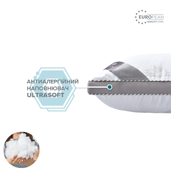 Подушка Classica Soft однакамерная 50х70 см IDEIA аналог лебяжьего пуха, искусственный пух, лебяжий пух, аналог пуха, премиум лебеді, фото 4