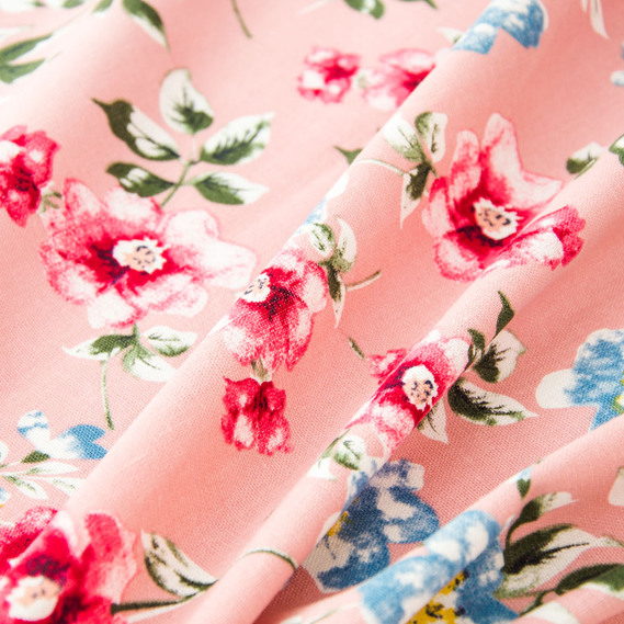 Льон принт V-35/1 Чайна троянда пудра, Квітковий, фото 2