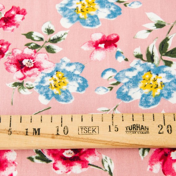 Льон принт V-35/1 Чайна троянда пудра, Квітковий, фото 4