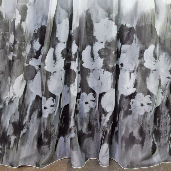 Тюль вуаль набивной Цветок V-01A сіра, Акварель, фото 1