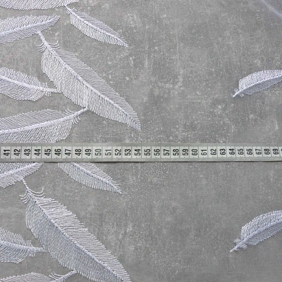 Тюль органза сетка с вышивкой ПЕРО V-01 біла, фото 3