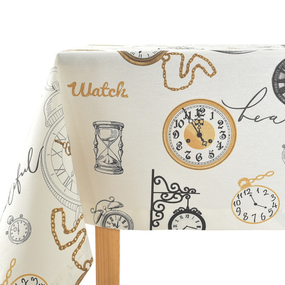 Скатертина з водовідштовхувальним просоченням IDEIA 140х170 см бавовна годинники, фото 2