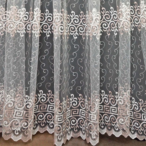 Тюль сітка з вишивкою Miris V-02 пудра, фото 1 Тюль сітка з вишивкою Miris V-02 пудра, фото 1