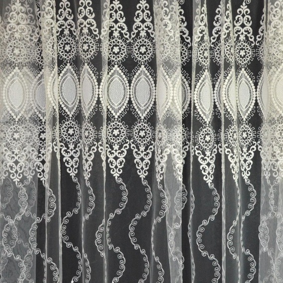 Тюль сетка с вышивкой Калипсо V-03 крем, фото 2