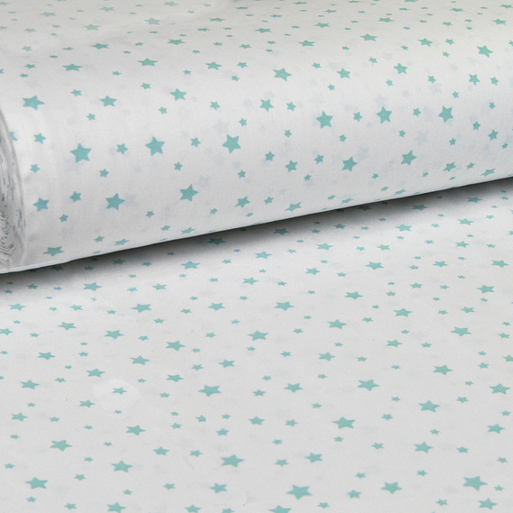 Ranfors calico fabric for bedclothes 2.4 m S-зірка ментол на білому, фото 1