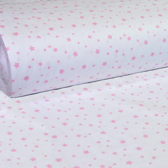 Ткань бязь ранфорс для постельного белья 2,4 м S-зірка пудра на білому, фото 1