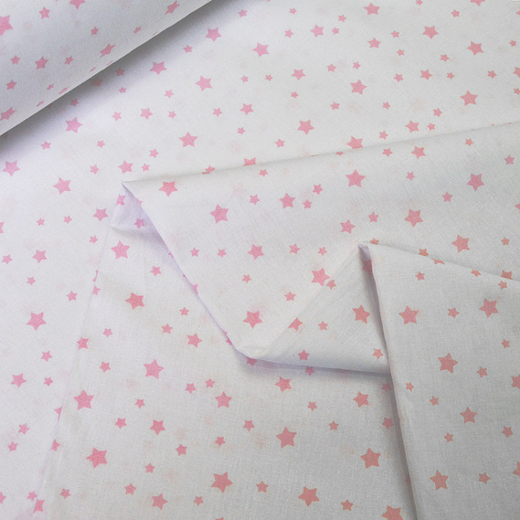 Ткань бязь ранфорс для постельного белья 2,4 м S-зірка пудра на білому, фото 2