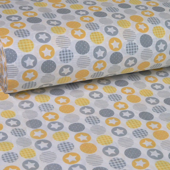 Ткань бязь ранфорс для постельного белья, хлопок, 130 гр/м2, 240 см V-100017/7 кулька сіро/жовта, фото 1