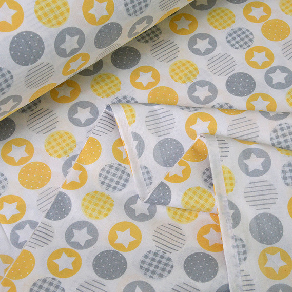 Ткань бязь ранфорс для постельного белья, хлопок, 130 гр/м2, 240 см V-100017/7 кулька сіро/жовта, фото 2