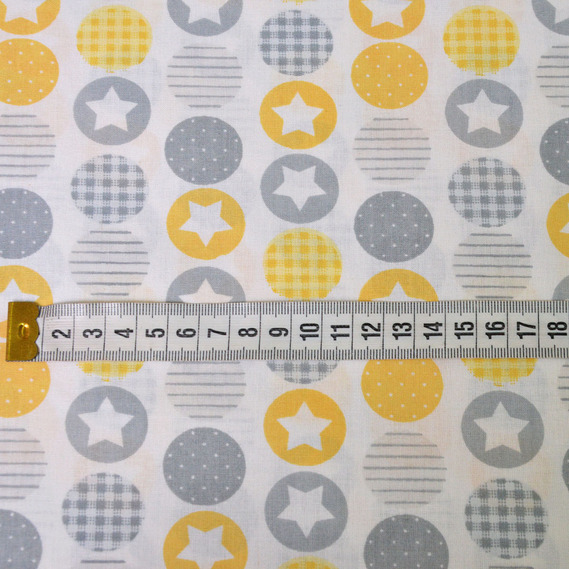 Ткань бязь ранфорс для постельного белья, хлопок, 130 гр/м2, 240 см V-100017/7 кулька сіро/жовта, фото 3