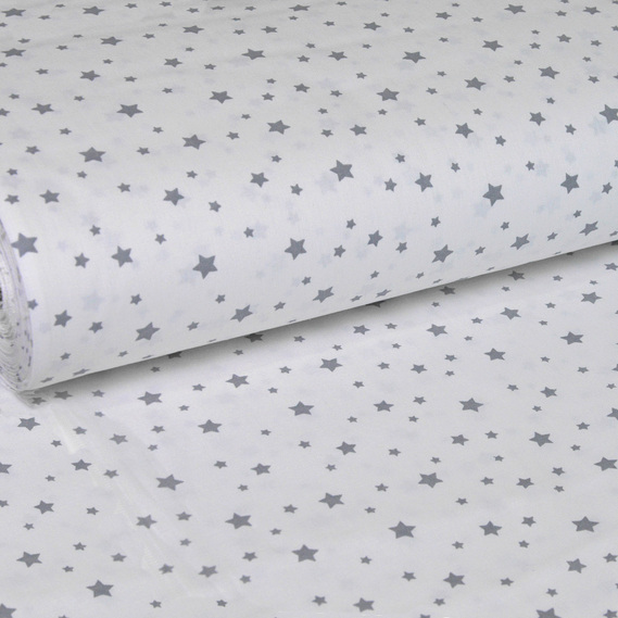 Тканина бязь ранфорс для постільної білизни 2,4 м M+Sзвездочки серые на белом V-06, фото 1