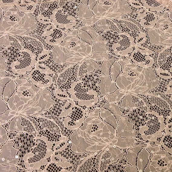 Ткань гипюр пайетка Нана персик, фото 1