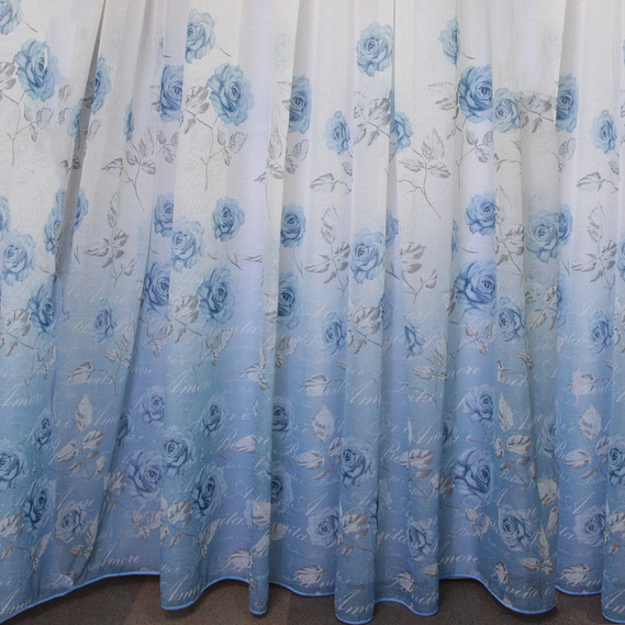Ткань тюль батист набивной Amore  V-05 блакитна, фото 1