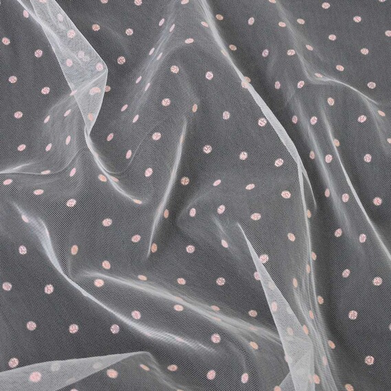 Фатин Горошок флок біло/рожевий, фото 1