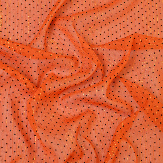 Шифон Горошок флок люрекс рудий, фото 1