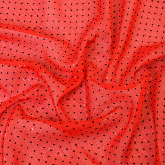 Шифон Горошек флок люрекс гранат, фото 1