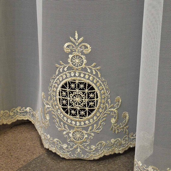 Тюль фатин з вишивкою Геральдіна V-C1 золото, фото 2
