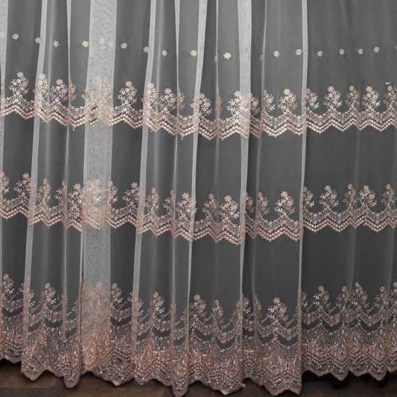 Тюль сітка з вишивкою Марфа V-03 пудра, фото 1