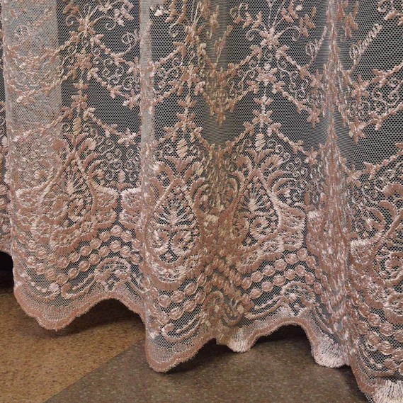 Тюль сітка з вишивкою Марфа V-03 пудра, фото 2