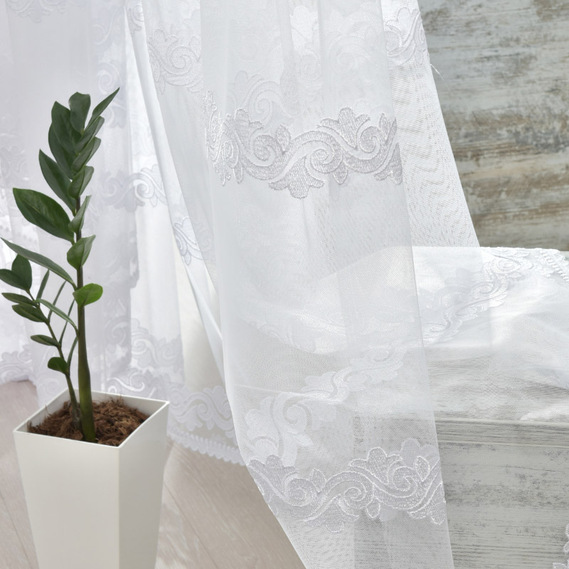 Тюль фатин с вышивкой Ксена біла, фото 3