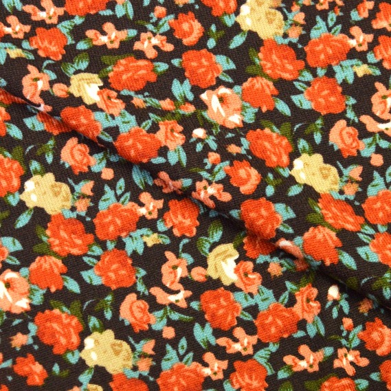 Трикотаж Трояндочки терракот на чорному, Квітковий, фото 1