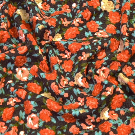 Трикотаж Трояндочки терракот на чорному, Квітковий, фото 2 Трикотаж Трояндочки терракот на чорному, Квітковий, фото 2