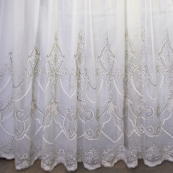 Тюль марлевка з вишивкою Інга V-04 сіра, фото 1 Тюль марлевка з вишивкою Інга V-04 сіра, фото 1