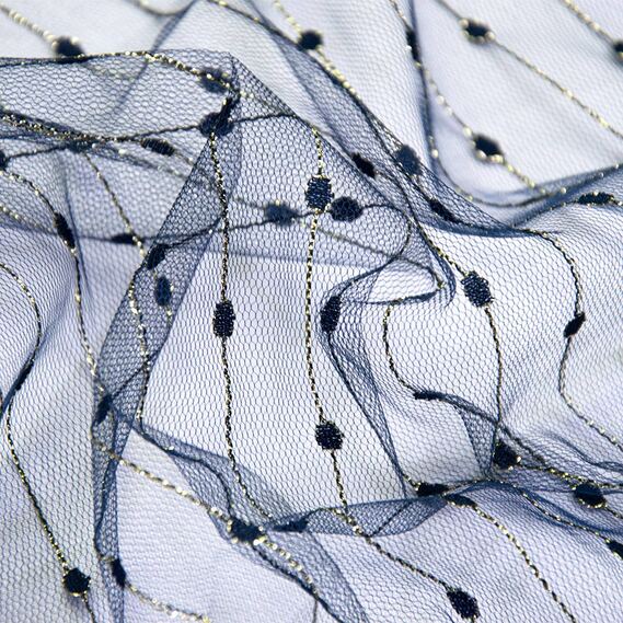 Тканина сітка Візерунок  ланцюжок т/синя, фото 1