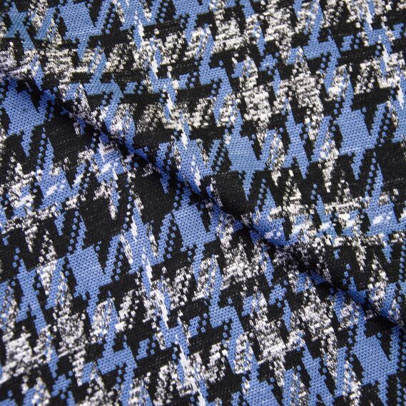 Трикотаж жаккард Леонсия лапка денім/чорний, фото 1