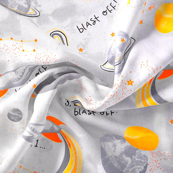 Ткань бязь ранфорс для постельного белья 2,4 м V-10.23330/12 галактика св/сіра/жовта, фото 1