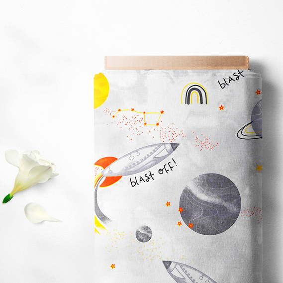 Ткань бязь ранфорс для постельного белья 2,4 м V-10.23330/12 галактика св/сіра/жовта, фото 2