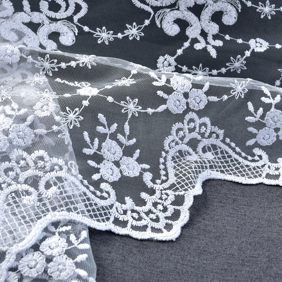 Тюль сітка з вишивкою Акація V-01 біла, фото 1 Тюль сітка з вишивкою Акація V-01 біла, фото 1