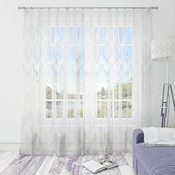 Тюль сітка з вишивкою Акація V-01 біла, фото 2 Тюль сітка з вишивкою Акація V-01 біла, фото 2