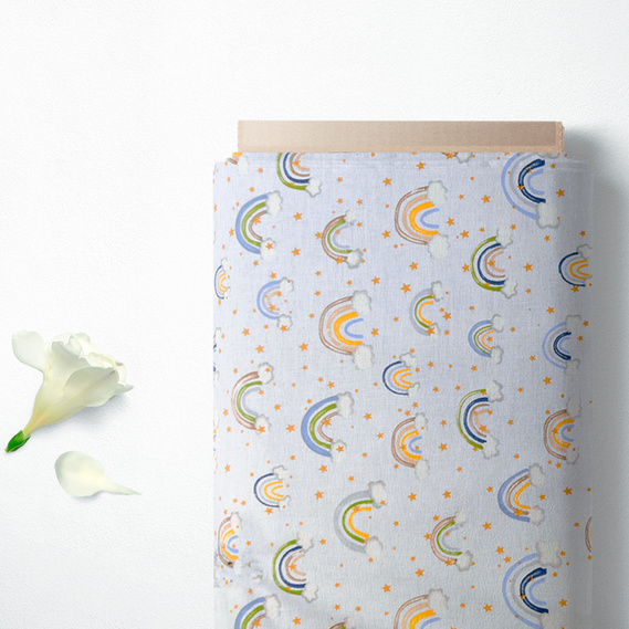 Тканина бязь ранфорс для постільної білизни 2,4 м V-107172/7 веселка блакитна, фото 2