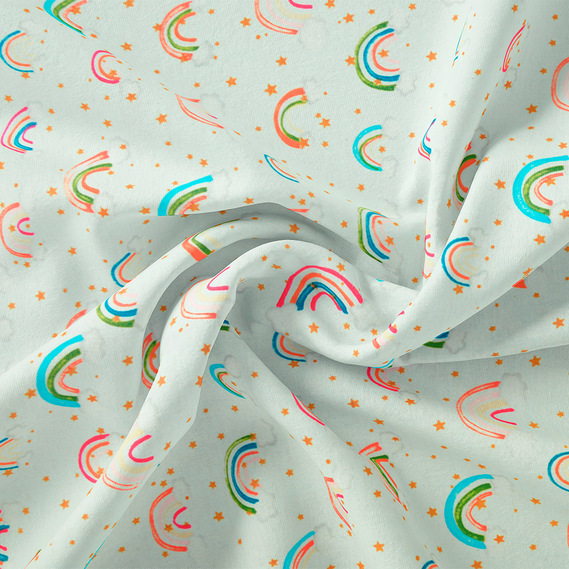 Тканина бязь ранфорс для постільної білизни 2,4 м V-107172/6 веселка м`ята, фото 1